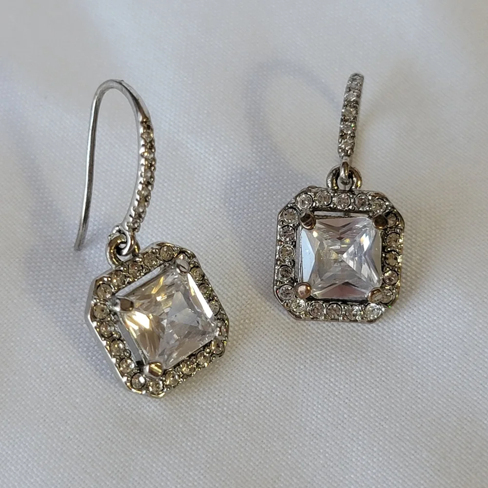 Diamond Drop Earrings Silver Tone Blingy